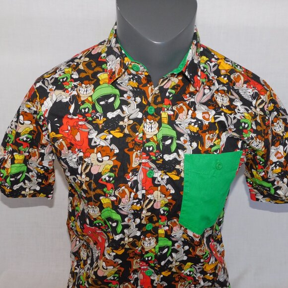 Warner Bros Looney Tunes Allover Print Button Front Shirt Mens S Marvin Bugs taz - Picture 2 of 10